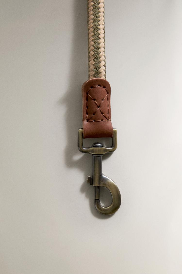 LEATHER AND ROPE DOG LEAD — Green
