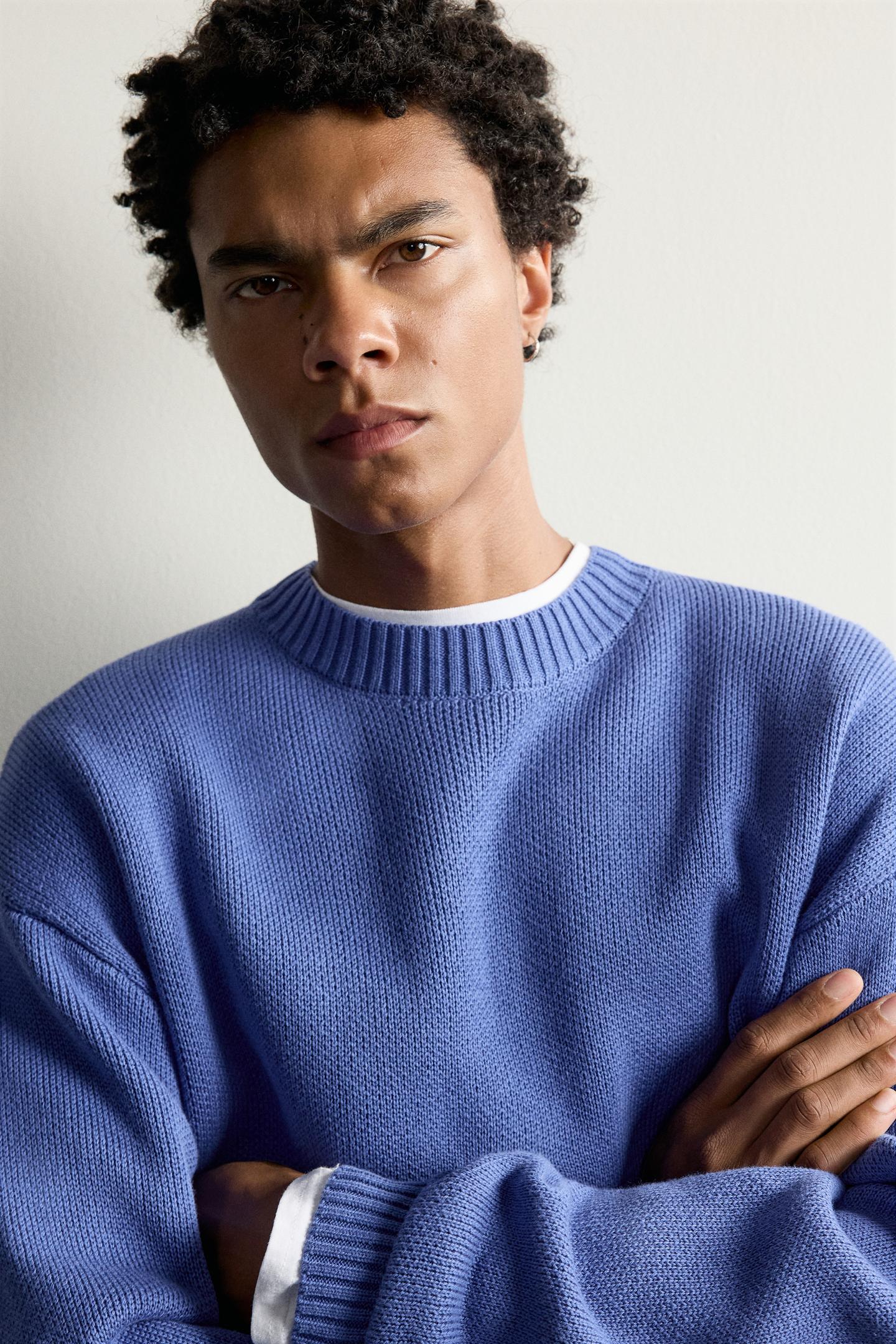 Мужской свитер Zara Relaxed Fit 100% Cotton, цвет: Голубоватый — фото 6