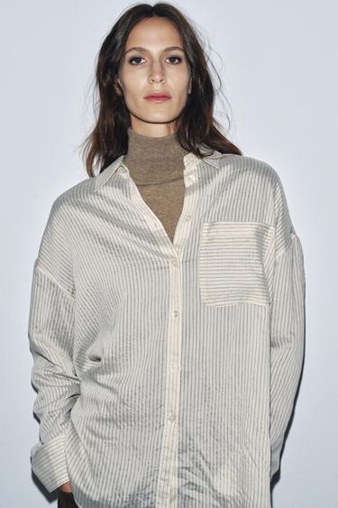 CHEMISE FLUIDE À RAYURES ZW COLLECTION - Blanc / Noir de Zara - Image 1