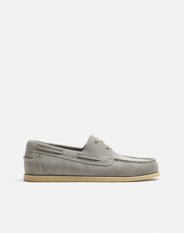 Zara LEATHER DECK SHOES - Gray