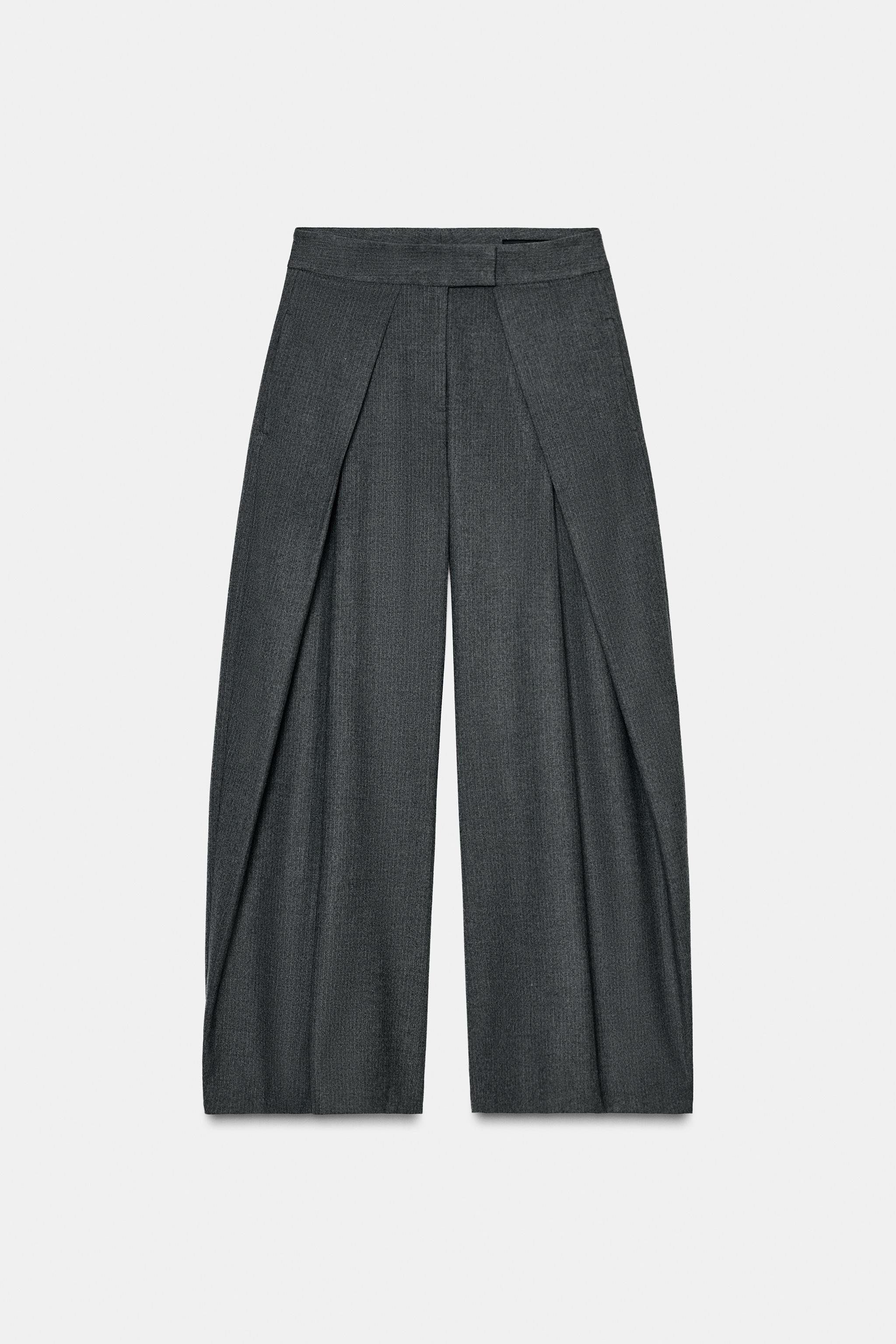 WIDE-LEG PINSTRIPE TROUSERS WITH DARTS ZW COLLECTION - Mid-grey