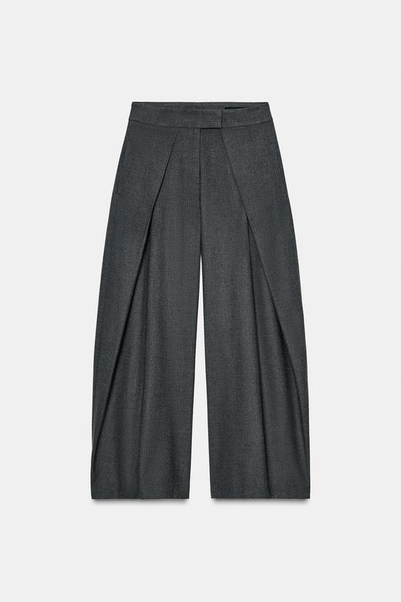 Zara ZW Collection Pinstripe Wide Leg Pleated Pants Mid-gray Ref 7149/043/809