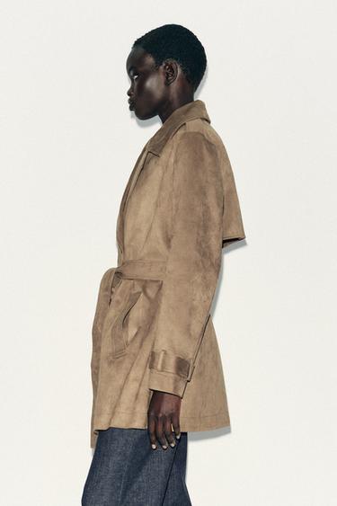 Zara FAUX SUEDE TRENCH COAT - taupe brown