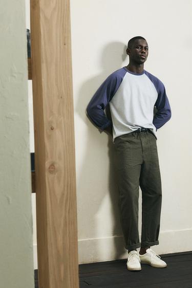 Zara WASHED STRAIGHT FIT PANTS - Dark khaki