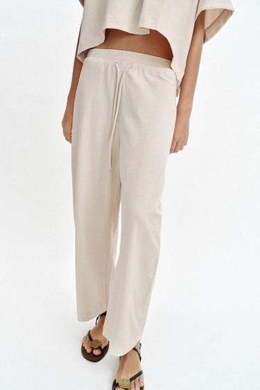 بنطلون ريفي برباط - رمل by Zara