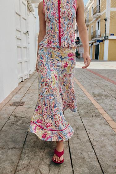 PRINTED CUTWORK EMBROIDERY MIDI SKIRT - Multicoloured by Zara
