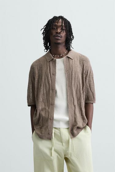 TEXTURED KNIT SHIRT - Brown / Taupe by Zara
