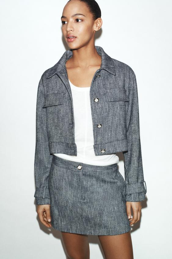 ショートテクスチャージャケット - 青色/白色 | ZARA Japan / 日本