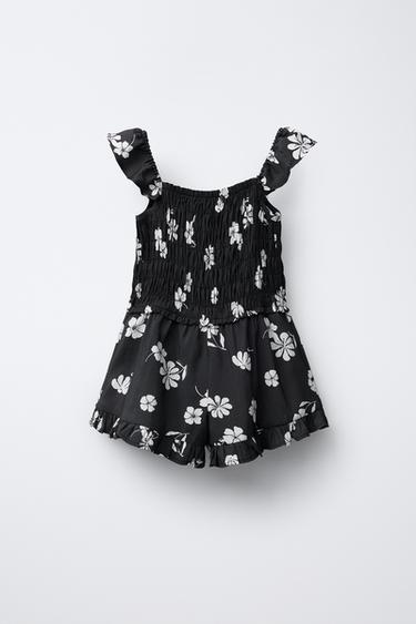 FLORAL SHORT PLAYSUIT - Black / Ecru by Zara
