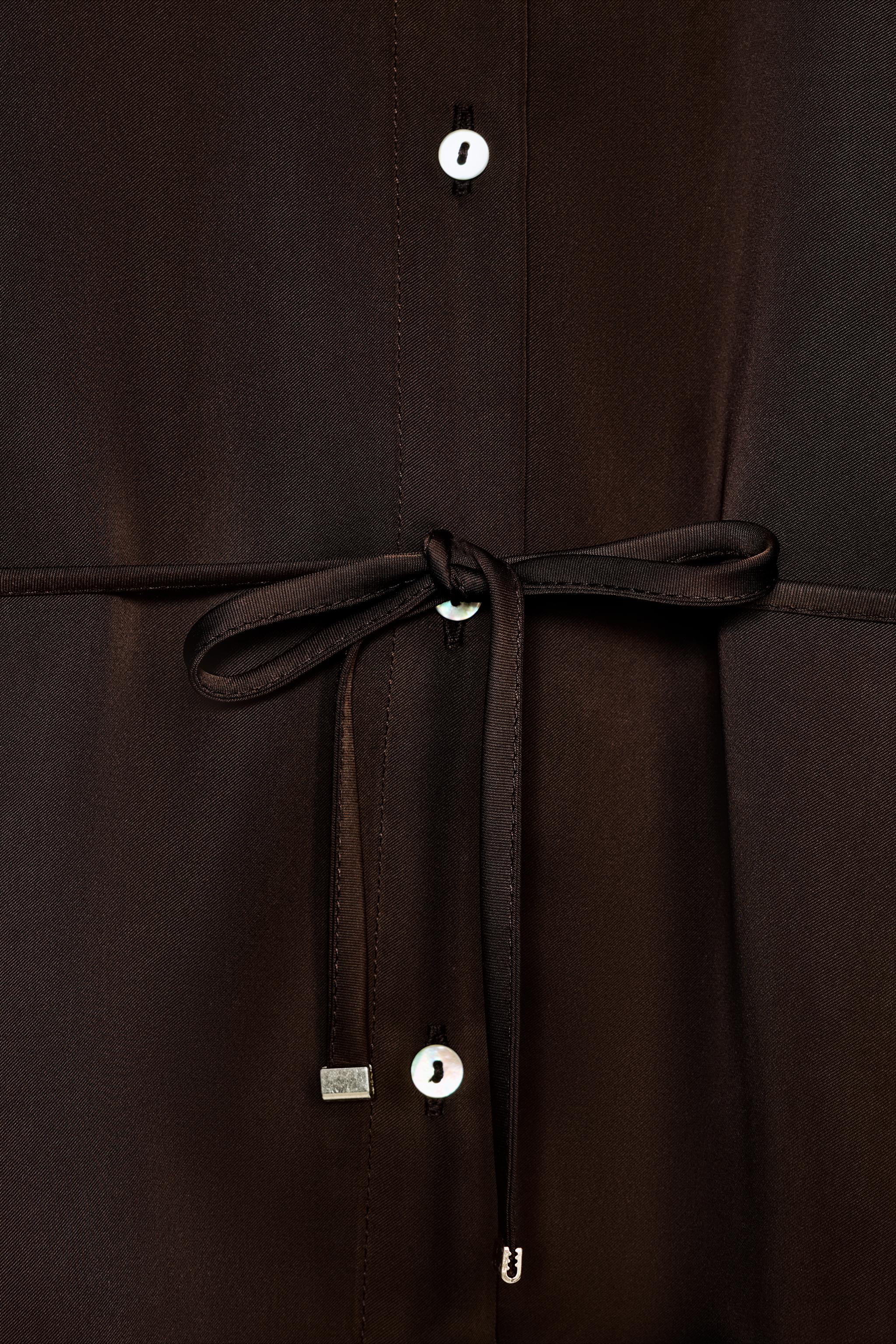 Женские рубашки Zara BELTED SATIN EFFECT SLEEVELESS SHIRT — фото 8