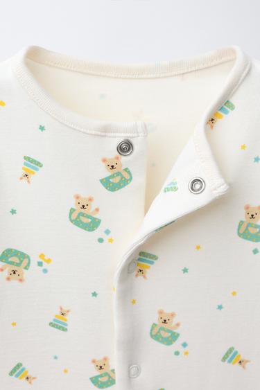 BEAR PRINT CONVERTIBLE FOOT SLEEPSUIT - Ecru by Zara - Image 4