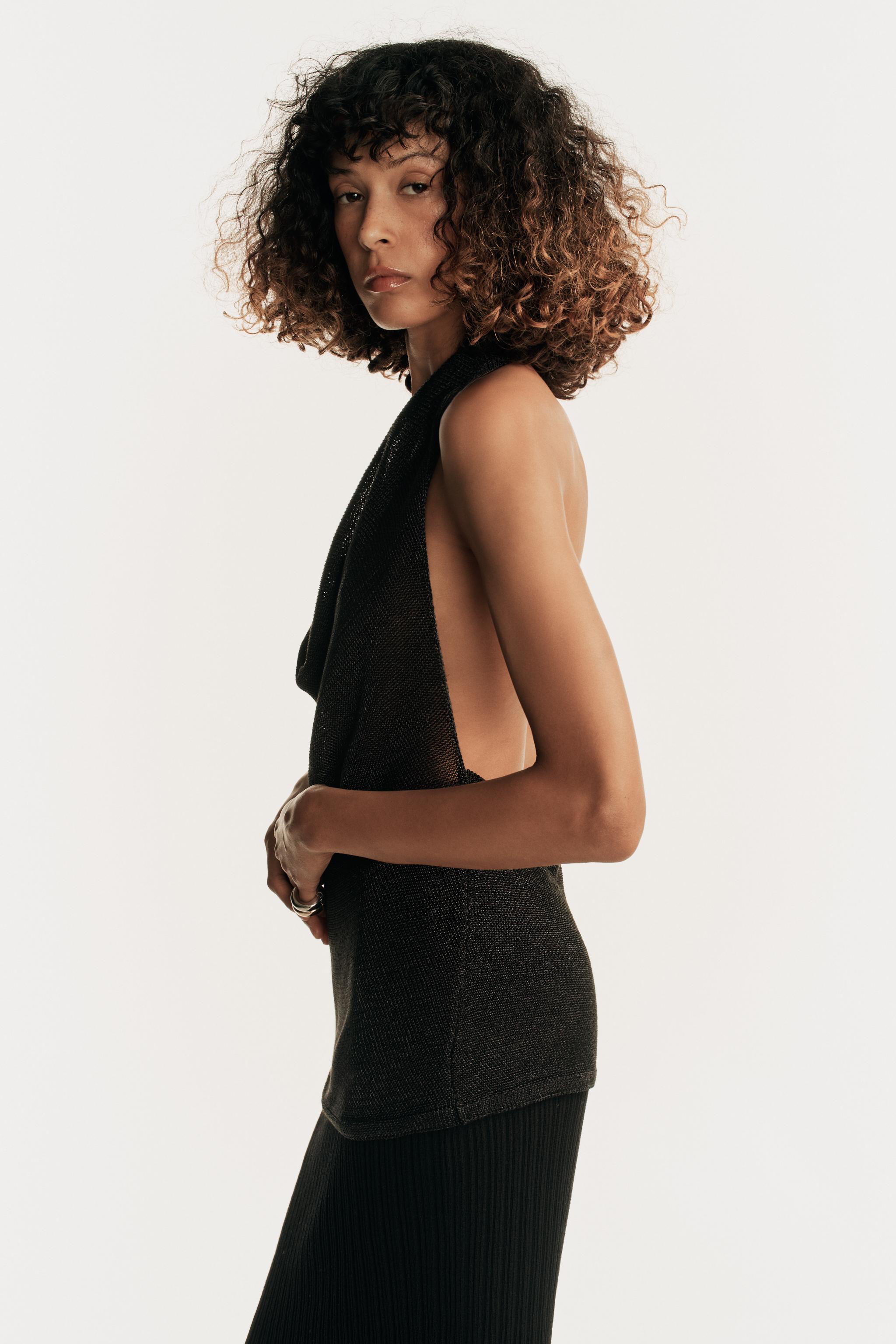 Zara METALLIC THREAD HALTER KNIT TOP — фото 3