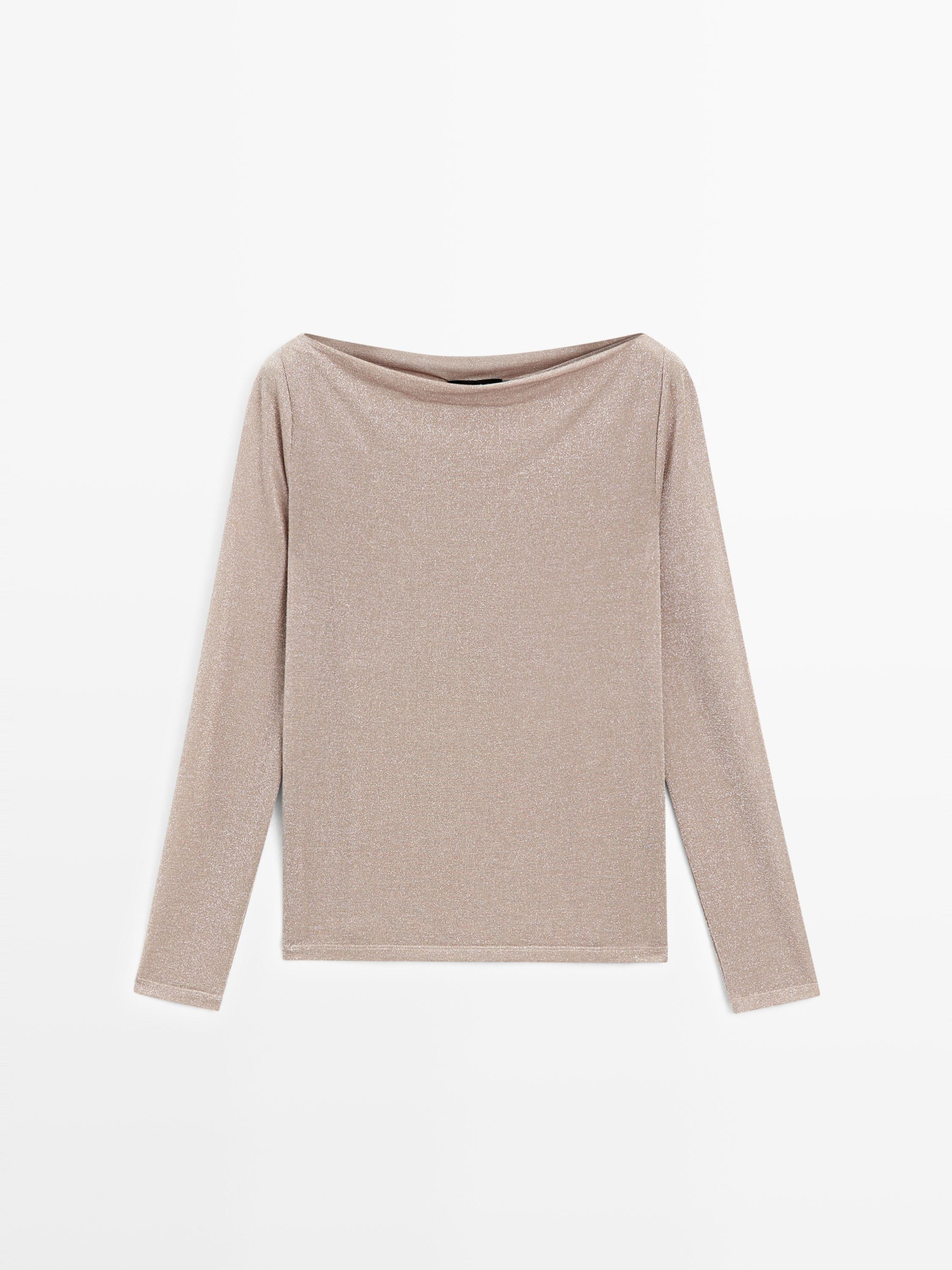 T-shirt à col bateau finition métallisée