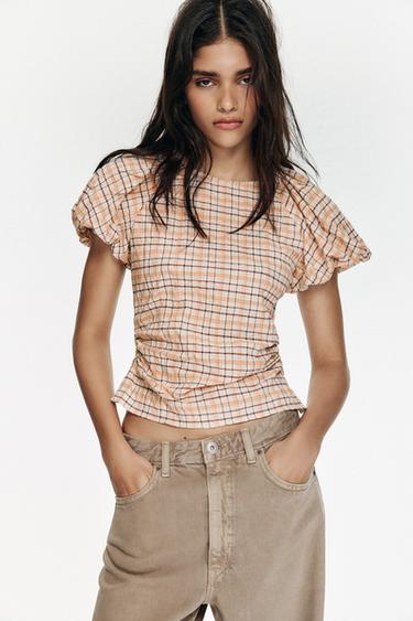 CHECK TOP - Oranges by Zara