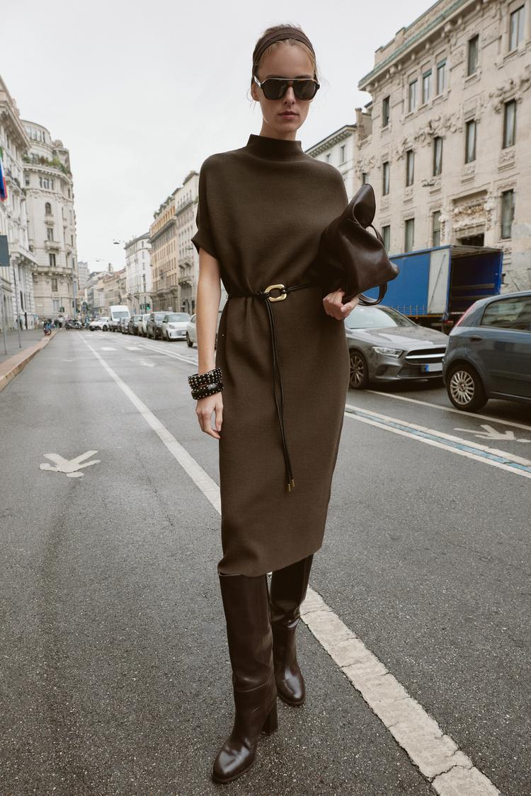 zara knit dress with gold buttons Womens Black Button Long Sleeve Mini A Line Sweater Dre – Brie Zara gold button ribbed knit
