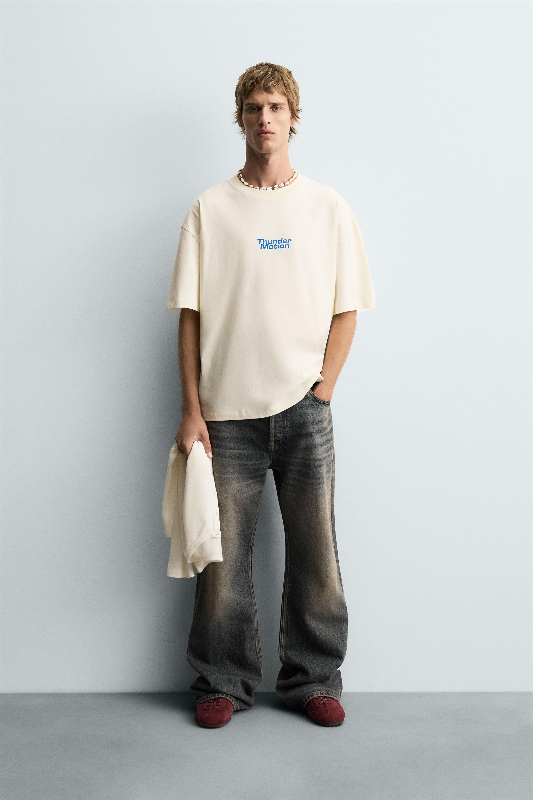 ★ドイツ発*ZARA*新作*コントラストプリントTシャツ/WHITE★ コントラストプリントTシャツ - ライトイエロー | ZARA Japan / 日本