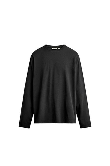 RELAXED FIT LONG SLEEVE T-SHIRT - Black by Zara