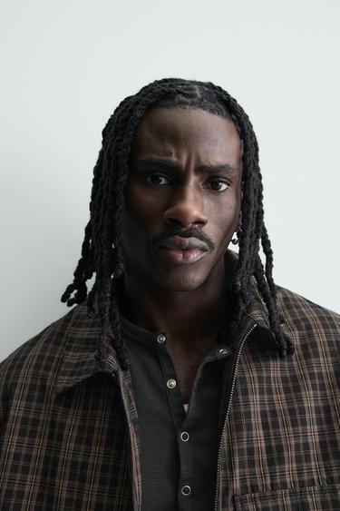 CROPPED FIT CHECK JACKET - Black / Brown by Zara - Image 4