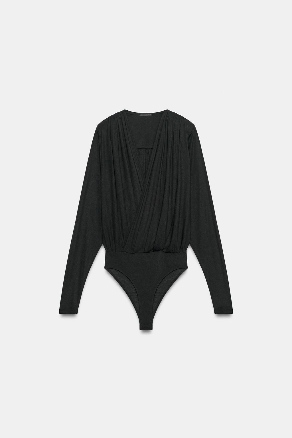 CROSSOVER BODYSUIT WITH SHOULDER PADS