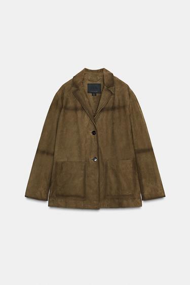Zara 100% SUEDE OVERSIZED BLAZER ZW COLLECTION LIMITED EDITION - Light khaki - Image 0