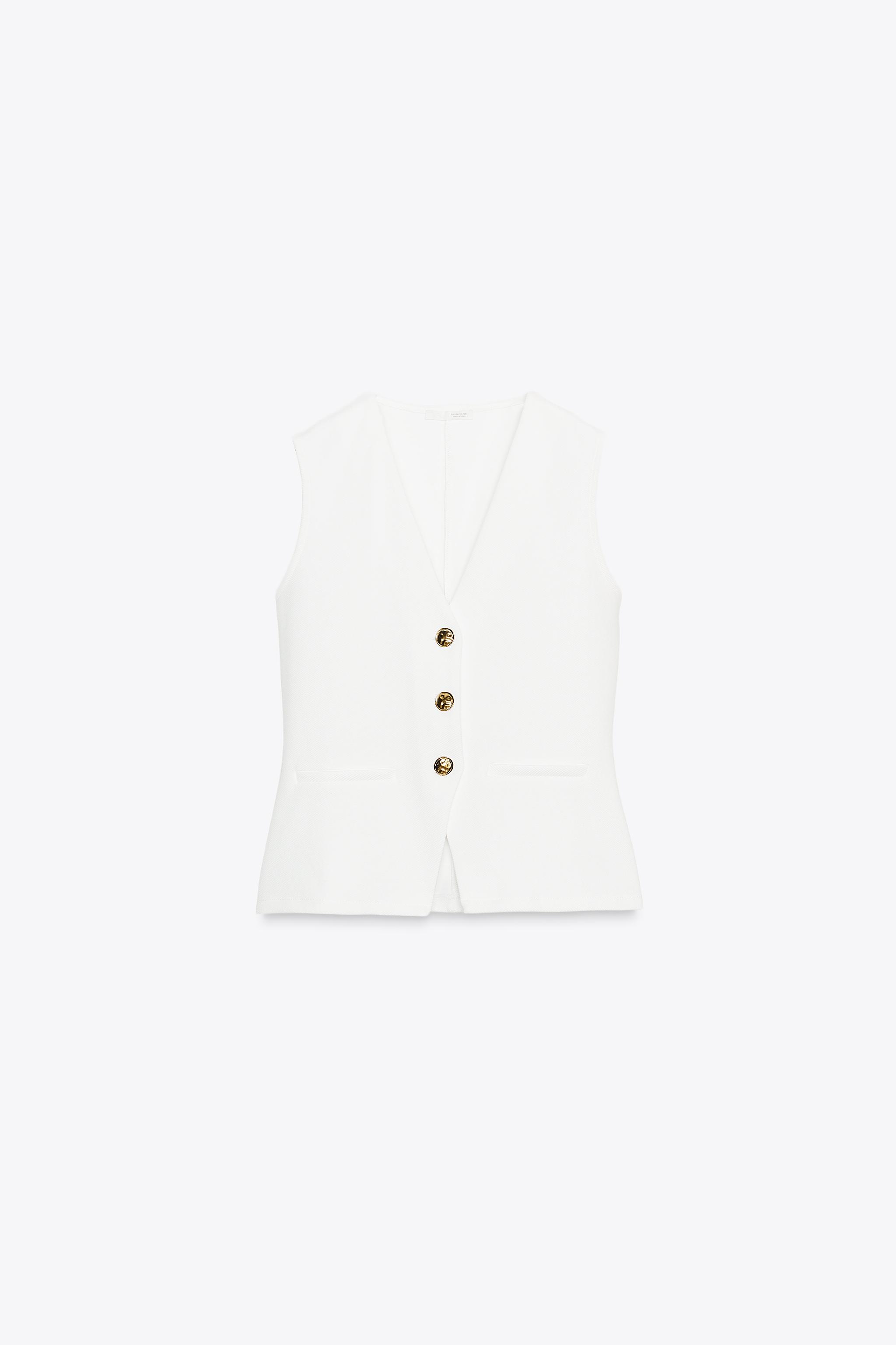 新品　UND MANY MOTIF BUTTON VEST Vest knitted with metallic buttons in dark blue, 24.99