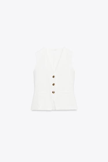 GILET SERGÉ BOUTONS - Blanc de Zara - Image 3