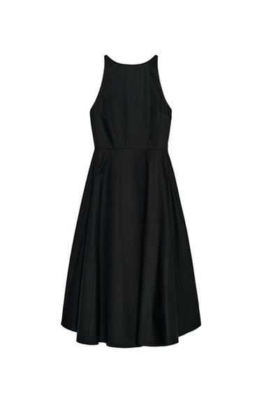 Zara VOLUMINOUS GABARDINE MIDI DRESS - Black