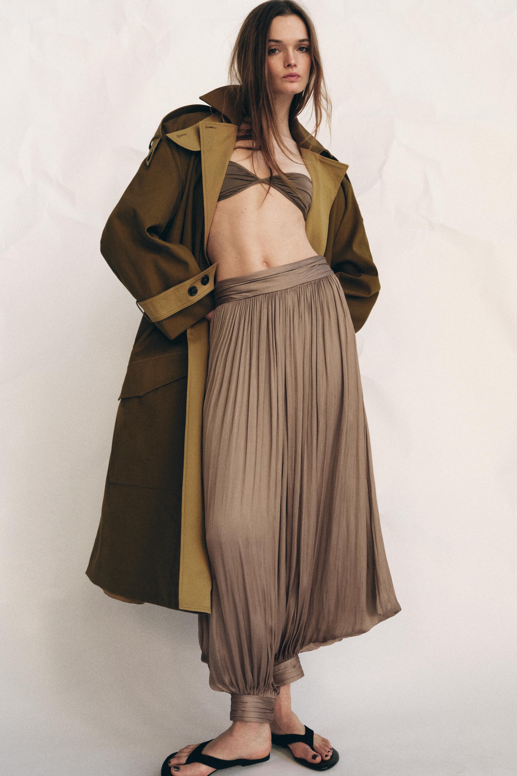 ZW COLLECTION プリーツボリュームパンツ - ブラウン | ZARA Japan / 日本