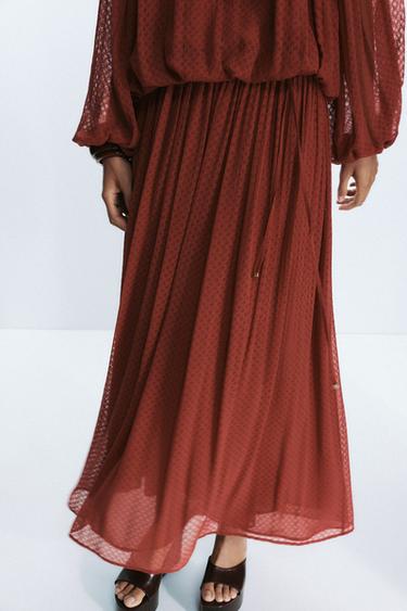 Zara BELTED PLEATED MIDI SKIRT - Brick