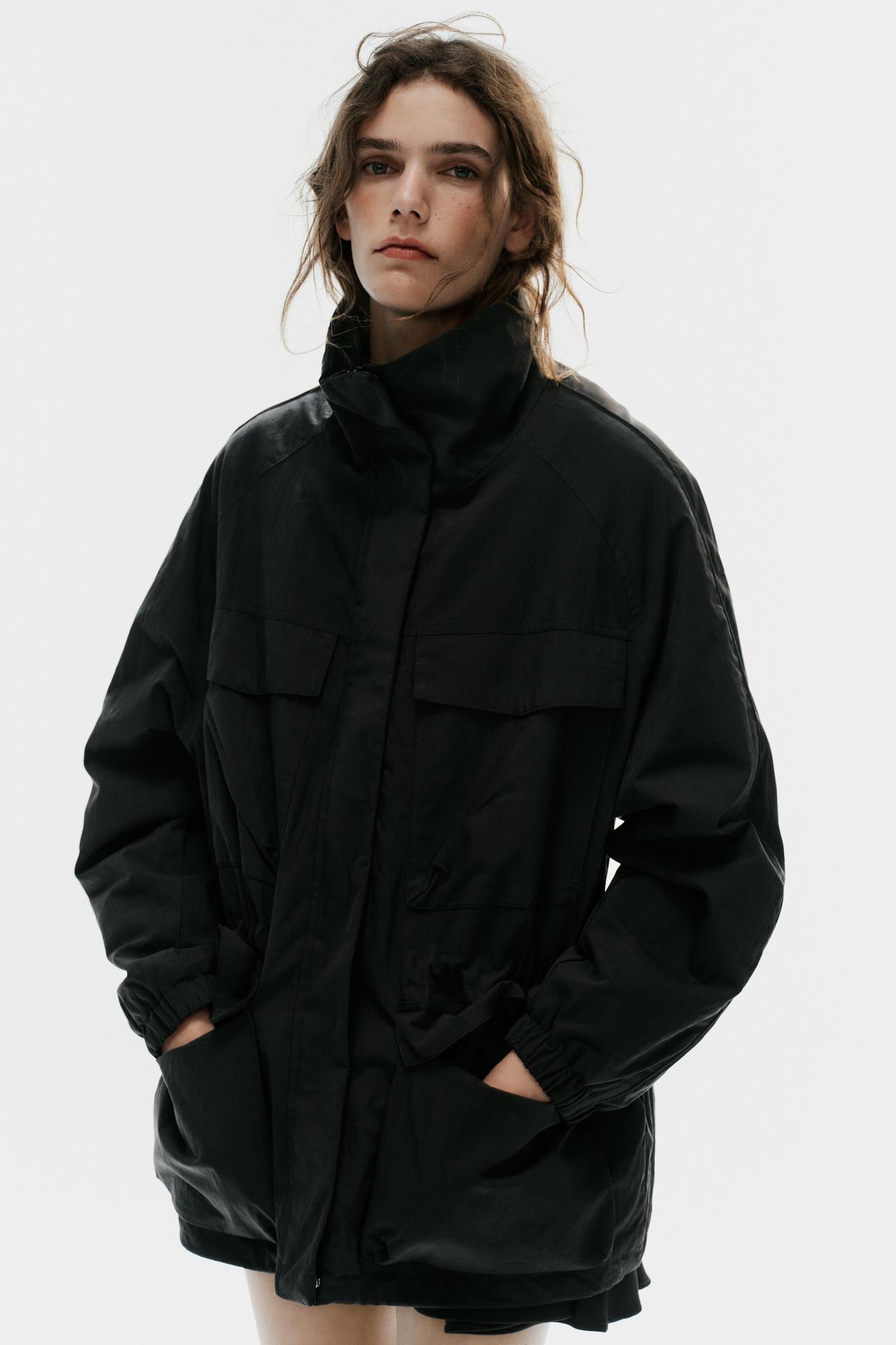POCKETED QUILTED JACKET — Black