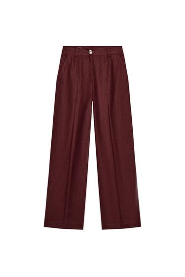 PANTALÓN RECTO CON LINO - Burgundy de Zara