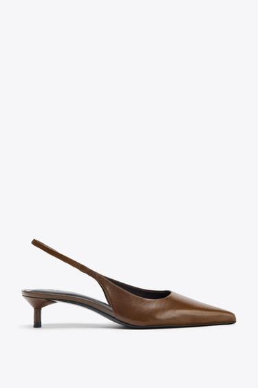 КОЖАНЫЕ ТУФЛИ НА СРЕДНЕМ КАБЛУКЕ — Коричневый от Zara
