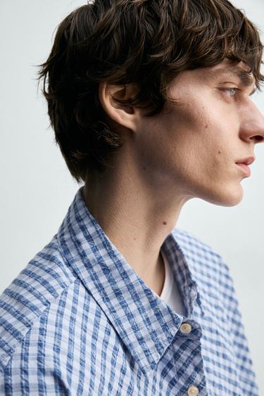 CHEMISE RELAXED FIT À CARREAUX TEXTURÉE - Bleu de Zara - Image 5
