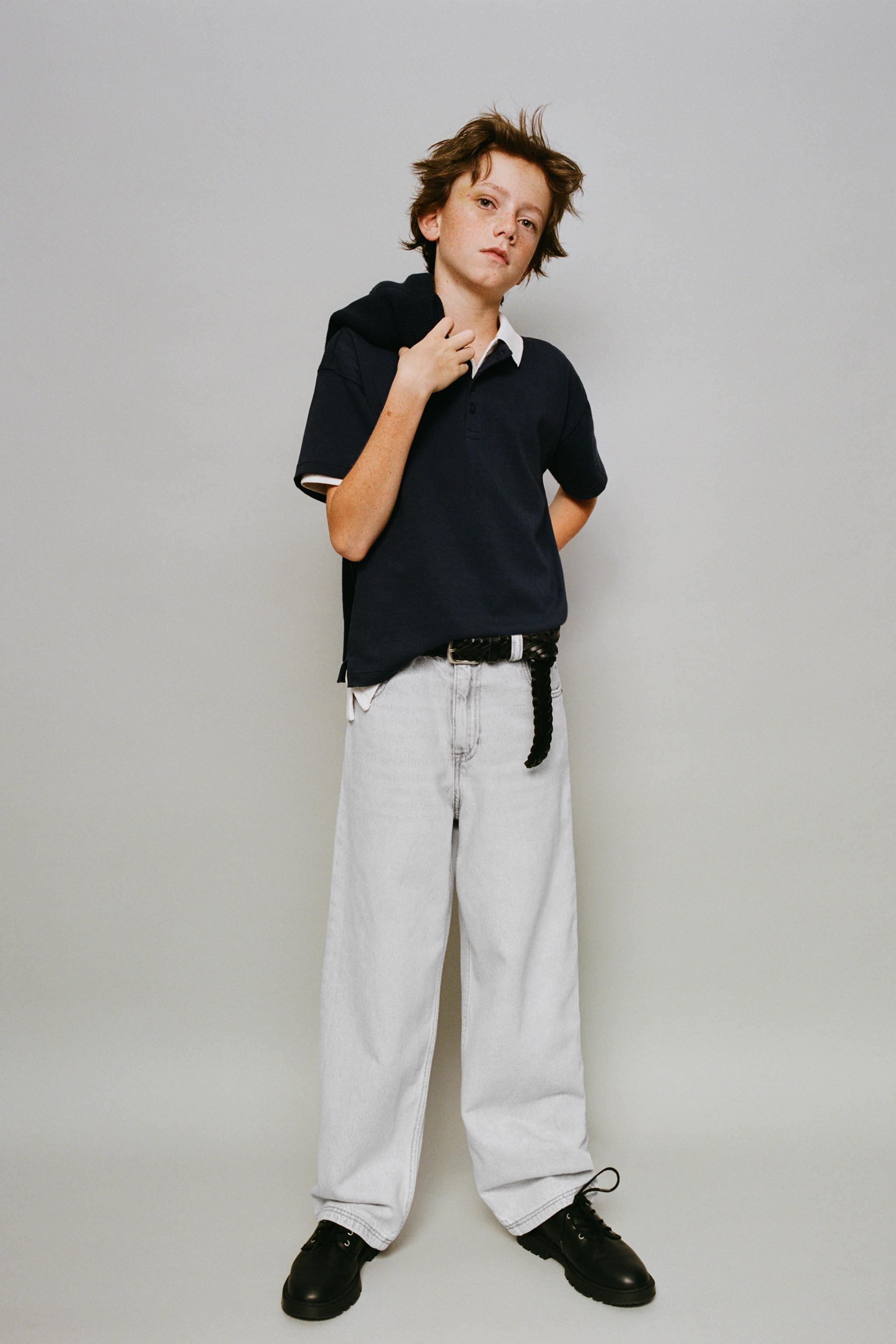 RELAXED BAGGY DENIM PANTS — Light gray