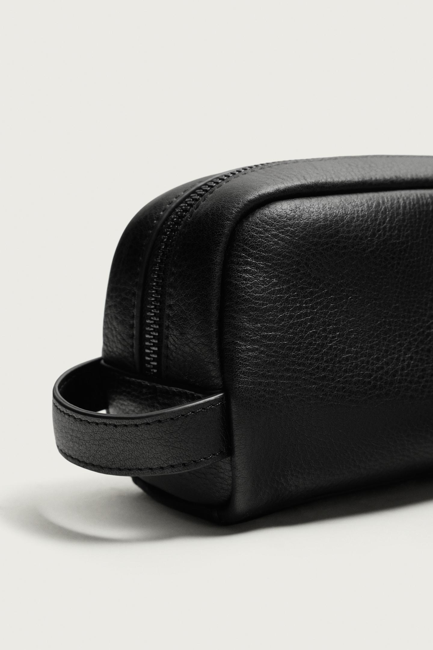 Мужской несессер Zara Leather Toiletry Bag, цвет: Чёрный — фото 3