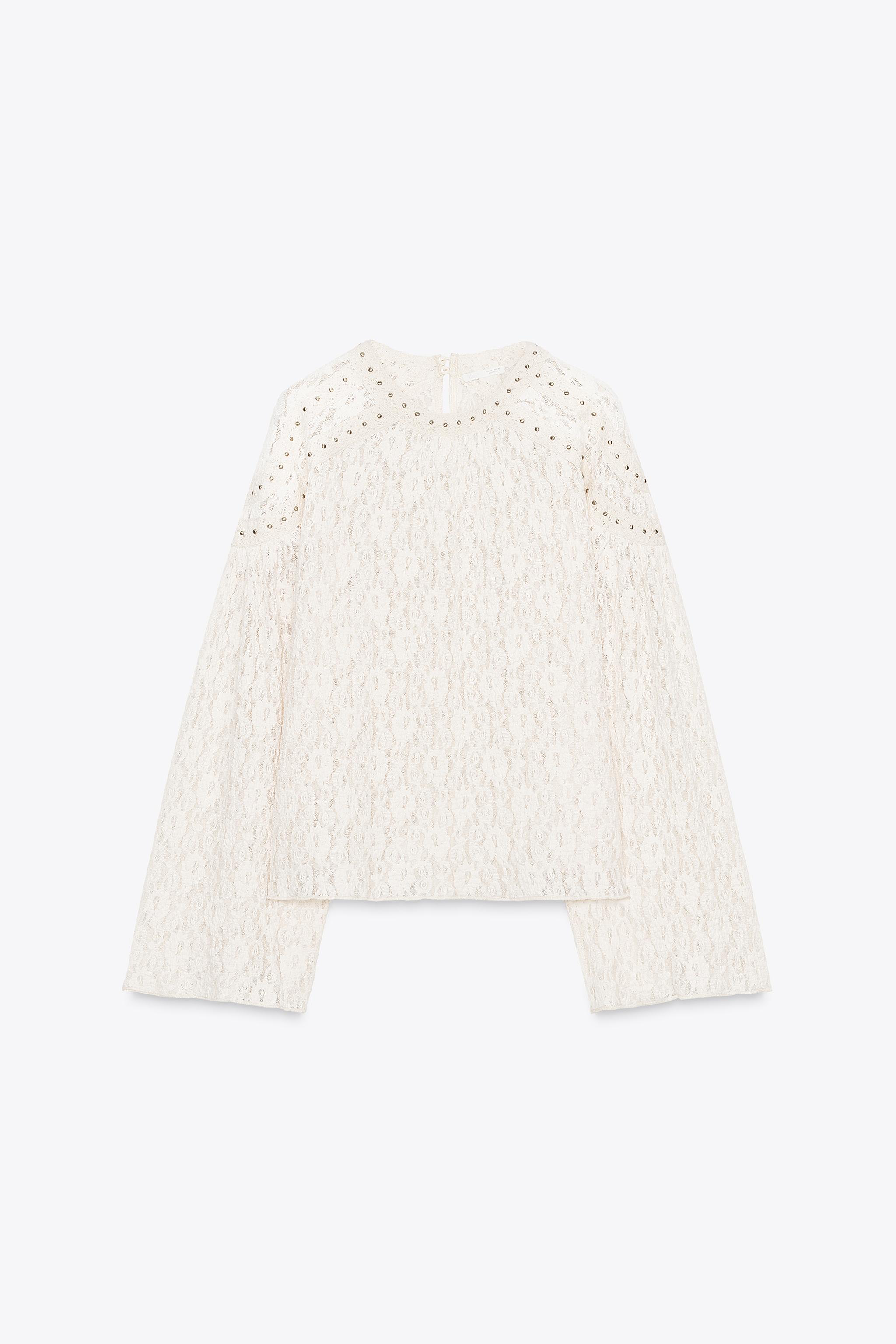 STUDDED LACE TOP - Ecru | ZARA India