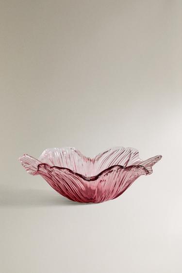 Zara OMBRÉ COLOURED FLORAL GLASS BOWL - 粉紅色 - 圖片 0