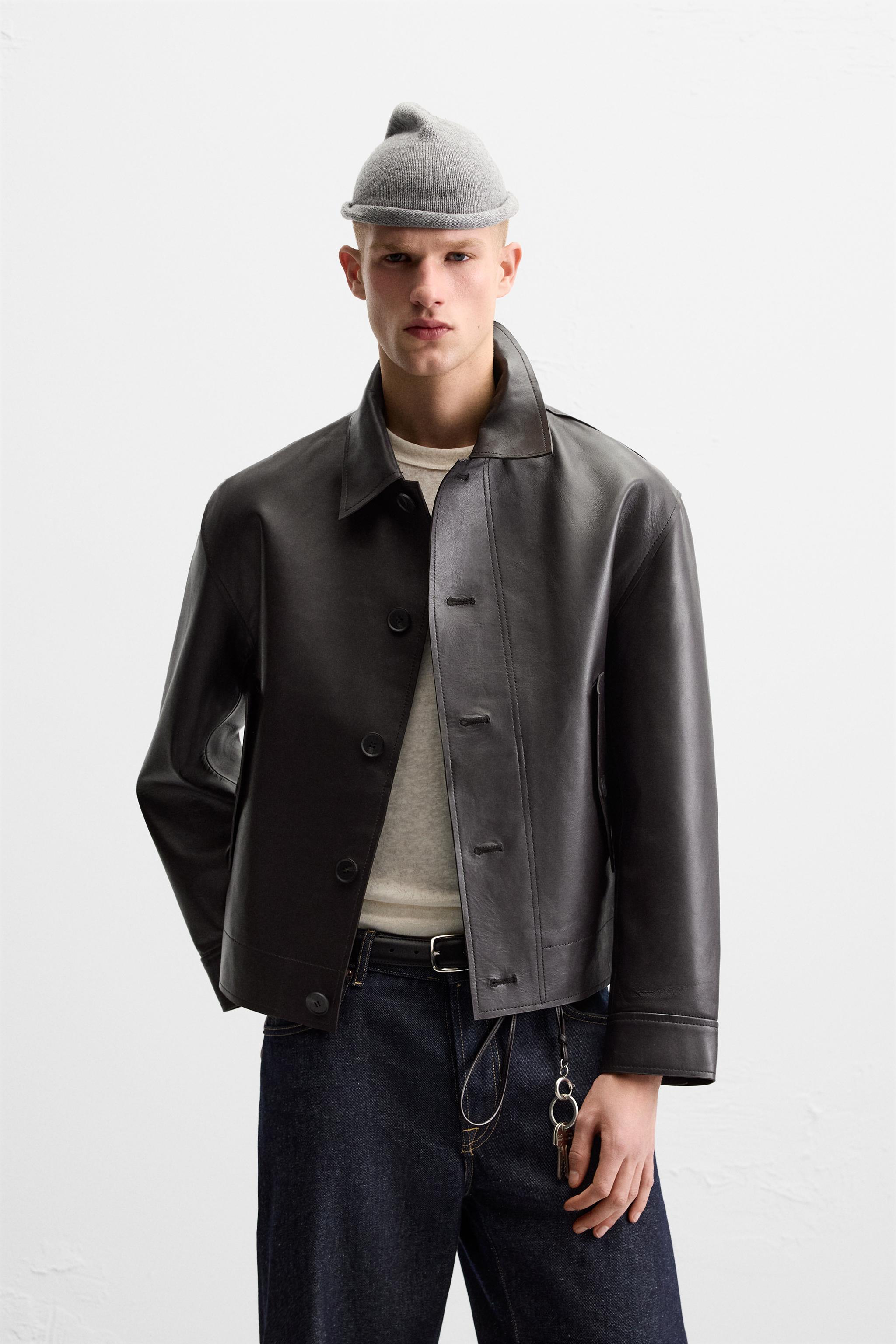 クロップドフィットレザージャケット - ブラウン | ZARA Japan クロップドフィットレザージャケット - ブラウン | ZARA Japan