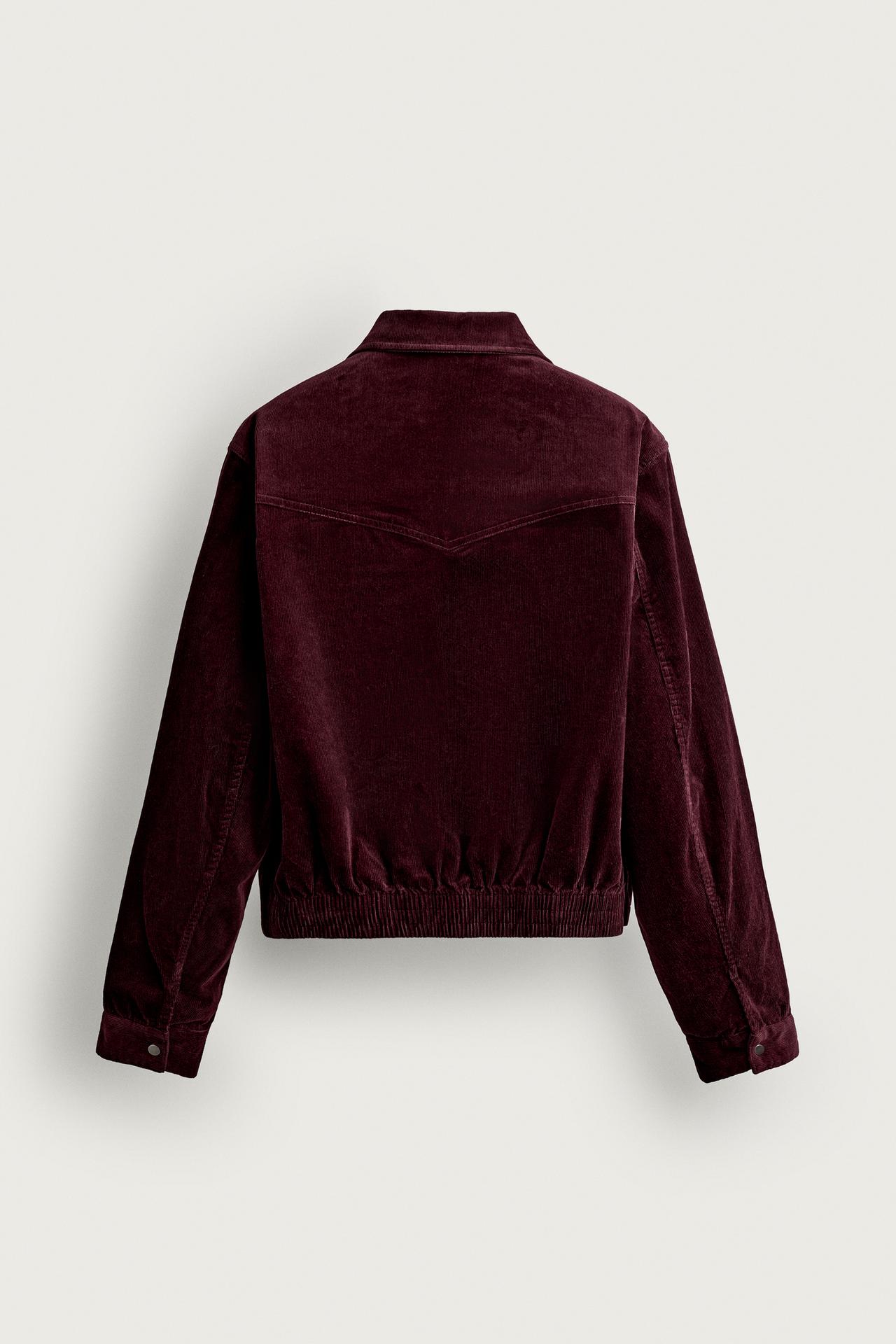 CROPPED CORDUROY OVERSHIRT — Burgundy