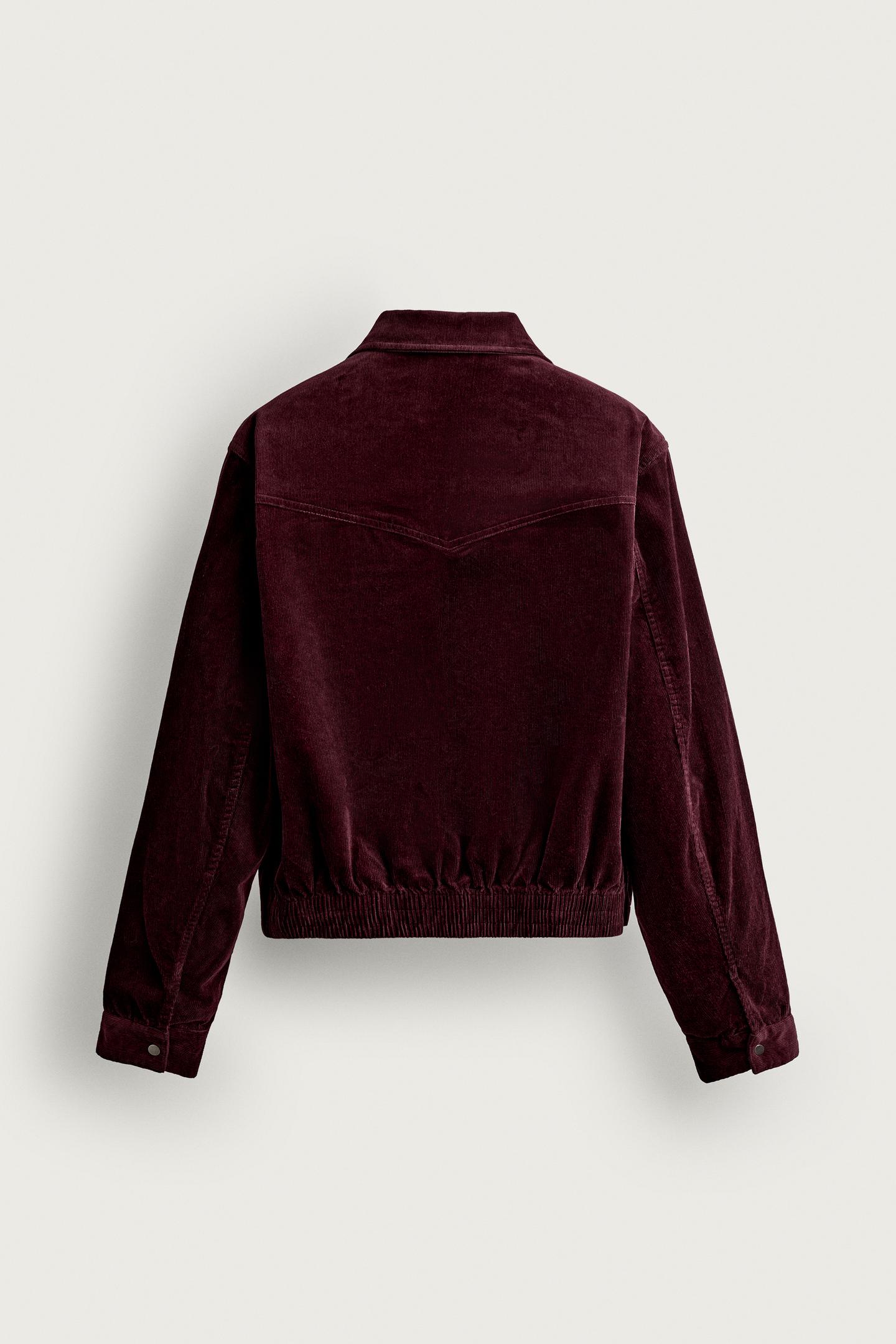 Мужская рубашка Zara Cropped Corduroy Overshirt, цвет: Бордовый — фото 8