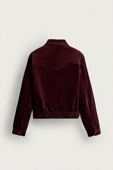 CROPPED CORDUROY OVERSHIRT — Burgundy 2