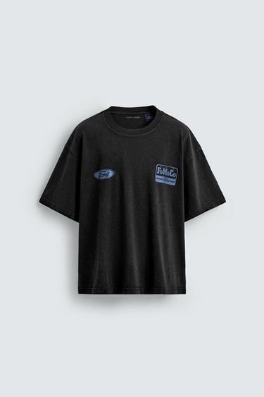 WASHED T-SHIRT WITH CONTRAST FORD © PRINT - Black by Zara