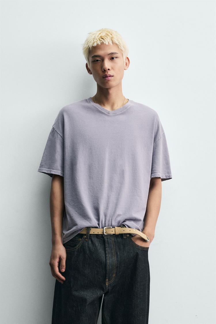 ZARA COTTON-HEMP V-NECK T-SHIRT