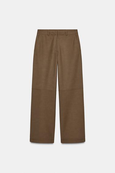 FAUX SUEDE STRAIGHT-LEG TROUSERS - Brown by Zara