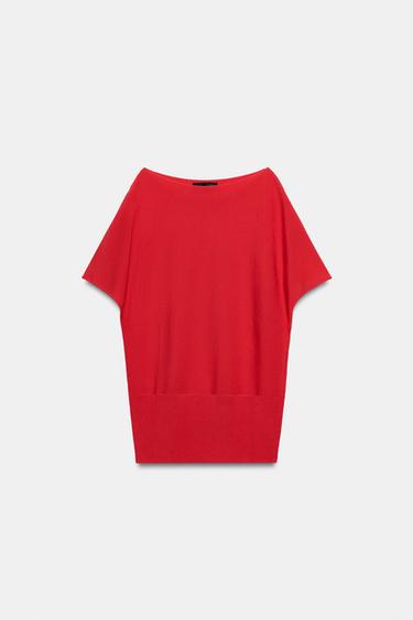 TOP PUNTO CUELLO BARCO - Rojo medio de Zara