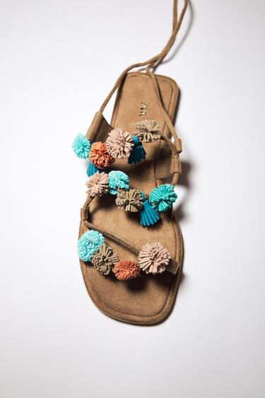 Zara BEADED STRAPPY SANDALS - Multi-color