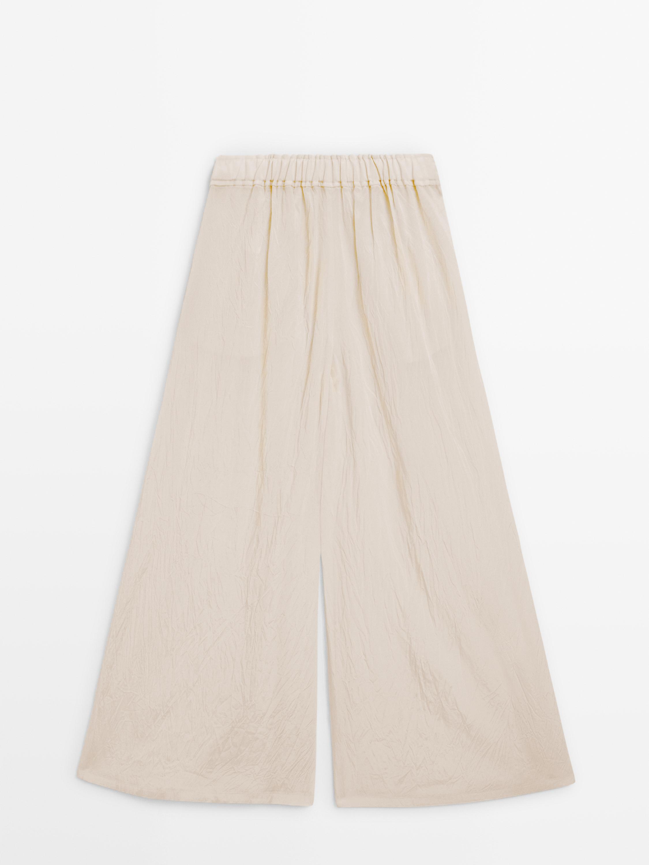 Wide-leg satin trousers with pleats - Limited Edition - Peach 