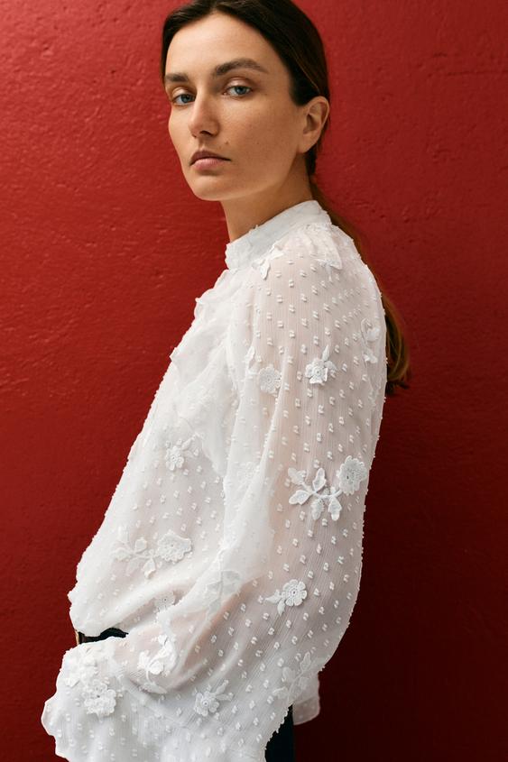 Volantes Zara Camisa Plumeti CAMISA PLUMETI VOLANTES Blanco ZARA