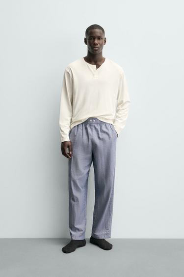 SET PIJAMA CUELLO PANADERO COMBINADO RAYAS - Crudo / Azul de Zara - Imagen 0