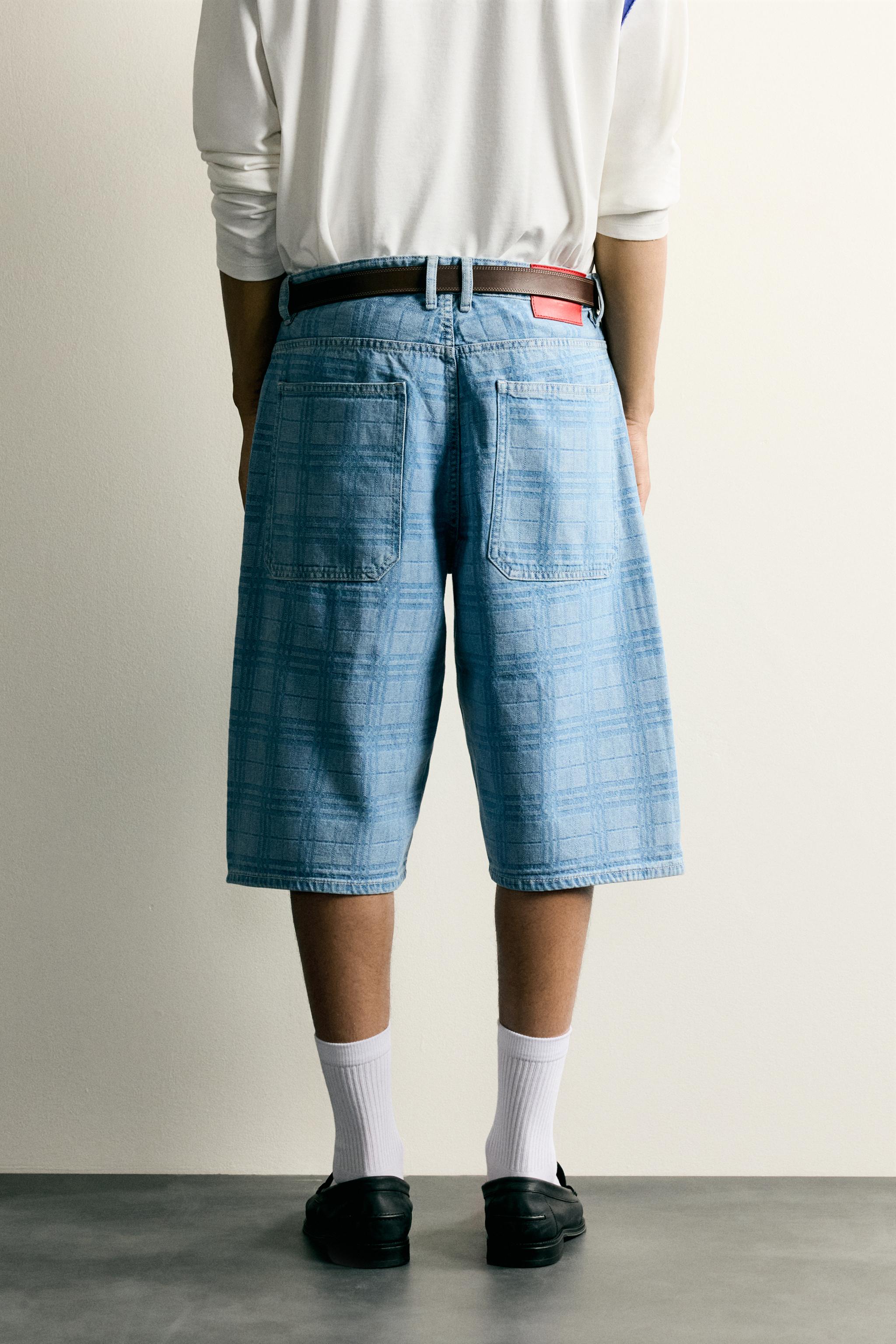 PRINTED WASHED DENIM JORTS
